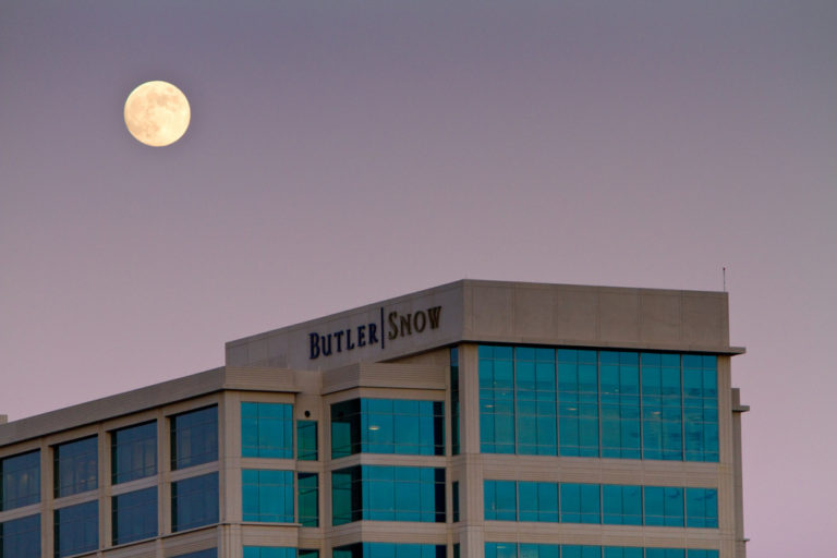 The moon rising over Butler Snow at the Renaissance in Ridgeland, Mississippi