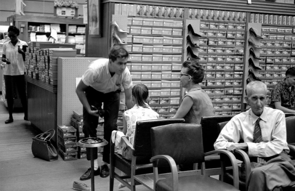 Getting fitted for Sunday shoes at Neilson’s is an Oxford experience remembered by many. Photo by Martin Dain. © The Martin J. Dain Collection.