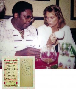 B.B. King and Lauren Hutton at the Ramada Inn in Oxford, Mississippi, June 13, 1979. This is not the newspaper photograph, but rather it was taken and contributed by Ramada Inn employee Deborah Sharp.