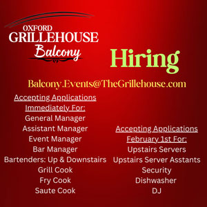 Oxford Grillehouse: Now Hiring