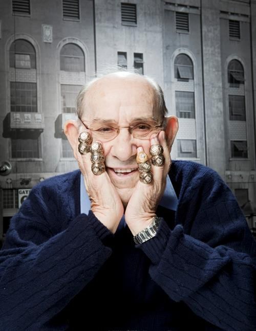 Yogi Berra wearing his ten world series rings